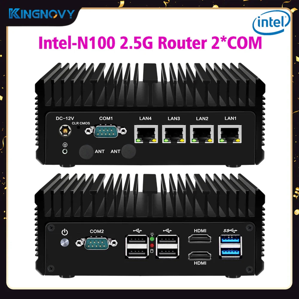 12th Gen Intel N100 Firewall 2.5G Soft Router 4x i226-V LAN DDR5 2*COM Industrial Fanless Mini PC Barebone Efficient cooling