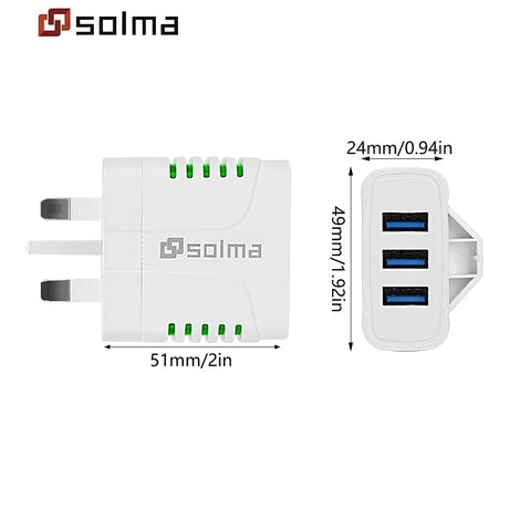 New UK Standard LED Charge Charger 3 ports USB Plug for Mobile Phone Travel Charger Universal Style Adapter