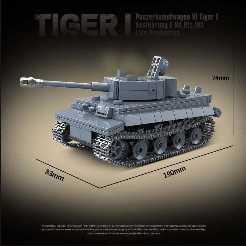 WW2 Military Panzer Tiger I Heavy Tank Panzerkampfwagen VI Ausf. E Building Blocks World War II Figures Bricks Model Toys Gifts