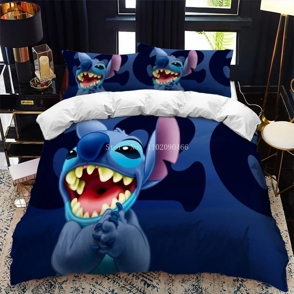 3D Cartoon Bedding Set Disney Lilo & Stitch Queen King Quilt Comforter Duvet Cover Set Children Kids Boys Bedroom Home Textile