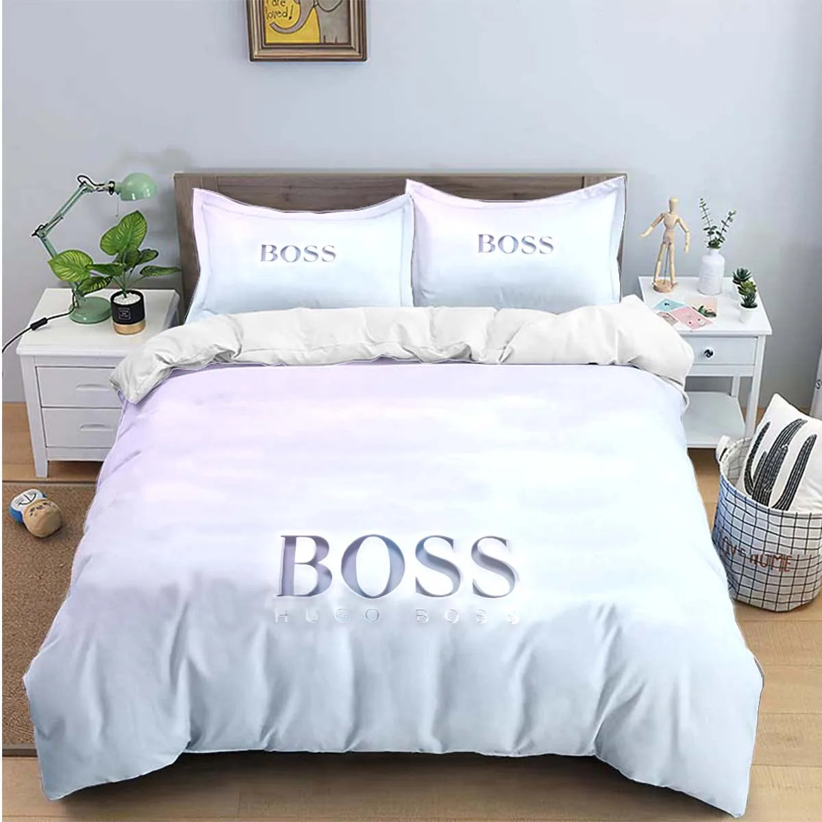 H-Hugo Boss Logo Print Bedding Sets Exquisite Bed Supplies Set Duvet Cover Bed Comforter Set Bedding Set Luxury Birthday Gift