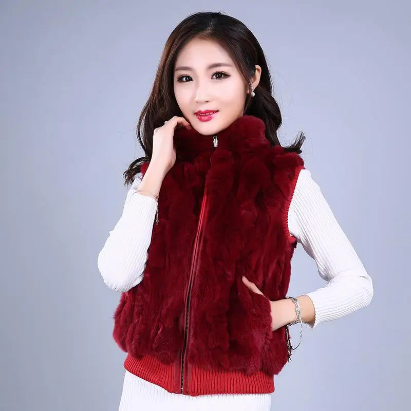 Real Fur Rabbit Korean Rabbit Fur Coat Natural Fur Vest Short Female Rabbit Vest Women Fur Coat Real  Fur Coat Free Shipping