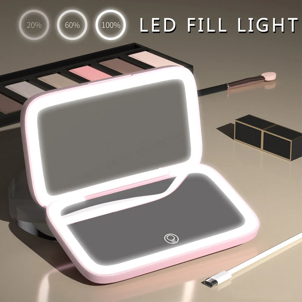 2-Sided LED Rechargeable Makeup Mirror with 5X Magnifying Compact Pocket Travel Aesthetic Vanity Mirrors Make Up Cosmetic Tools