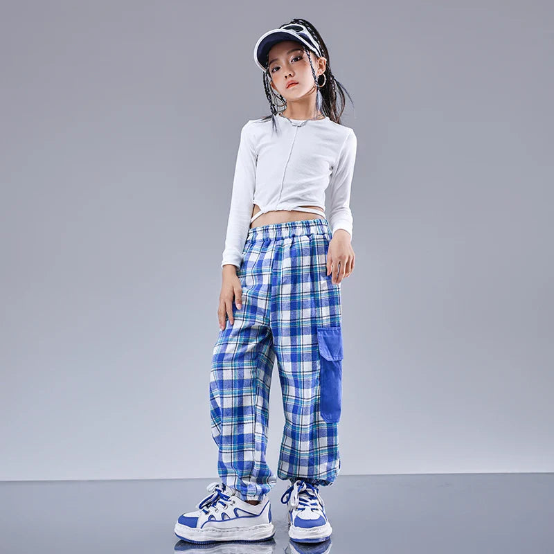 Girls Hip Hop Cool Shirt Street Dance Baggy Cargo Pants Children Crop Plaid Jacket Streetwear Kids Jazz Joggers Clothes Sets