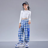 Girls Hip Hop Cool Shirt Street Dance Baggy Cargo Pants Children Crop Plaid Jacket Streetwear Kids Jazz Joggers Clothes Sets