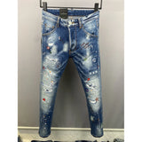 2024 Hot Men Jeans Denim Pants Hole Slim Pencil Trousers Metal Buttons Zipper Party Clothes Classics Fashionable Black Blue 9881