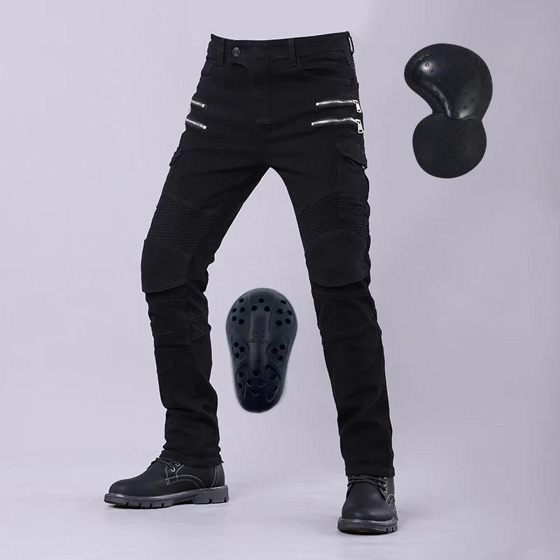 Double Zipper Metal Style Motorcycle Pants Men For Woman Outdoor Riding Jeans Motocross Moto Trousers With Protective Gear