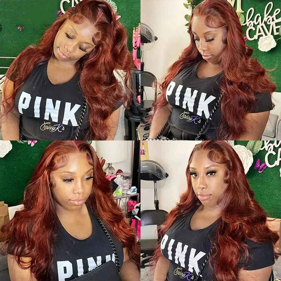 Reddish Brown Lace Front Human Hair Wigs Body Wave 13x6 HD Lace Frontal Wig Preplucked Dark Red Brown 13x4 Lace Front Wig OnSale