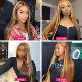 Highlight Ombre Colored Brown Lace Front Human Hair Wigs For Women Pre Plucked HD Honey Blond 360 Full Lace Frontal Wig Glueless