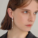 14 Pcs Steel Stainless Steel Non-Piercing Spike Rivet Cross Dangle Tassel Clip on Hoop Earrings Set for Women Men Boy Girl