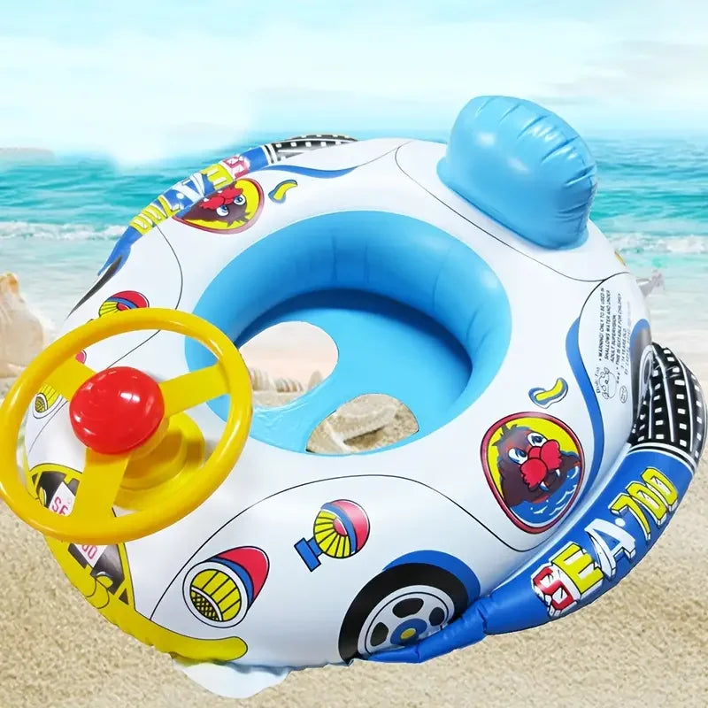 Cartoon Inflatable Baby Swim Ring Seat Floating Sunshade Toddler Swim Circle Bathtub Swimming Pool Beach Party Outdoor Water Toy