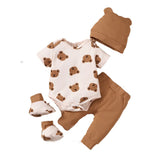 0-9 Months Newborn Baby Boy 4PCS Clothing Set Bear Print Short Sleeve Bodysuit+Pants+Hat+Sock Cute Baby Photograph Outfit