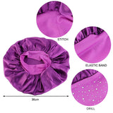 New Women Rhinestone Satin Silky Bonnet Elastic Band Night Caps Shower Cap Head Wrap Brimmed Nightcap Beauty Salon Hair Care Hat