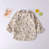 Baby Kids Toddler Long Sleeve Scarf Waterproof Art Smock Feeding Bib Apron Pocket Infant Boys Girls Burp Cloth Bandana Bibs