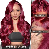 99J Burgundy 13x6 Lace Front Human Hair Wig Body Wave Remy Red Hair Wigs for Black Women Brazilian HD Lace Frontal Wigs 32inch