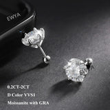 EWYA 0.5-2ct Moissanite Screw Stud Earrings D Color 925 Sterling Silver 6 Prong Diamond Earrings For Women Wedding Fine Jewelry