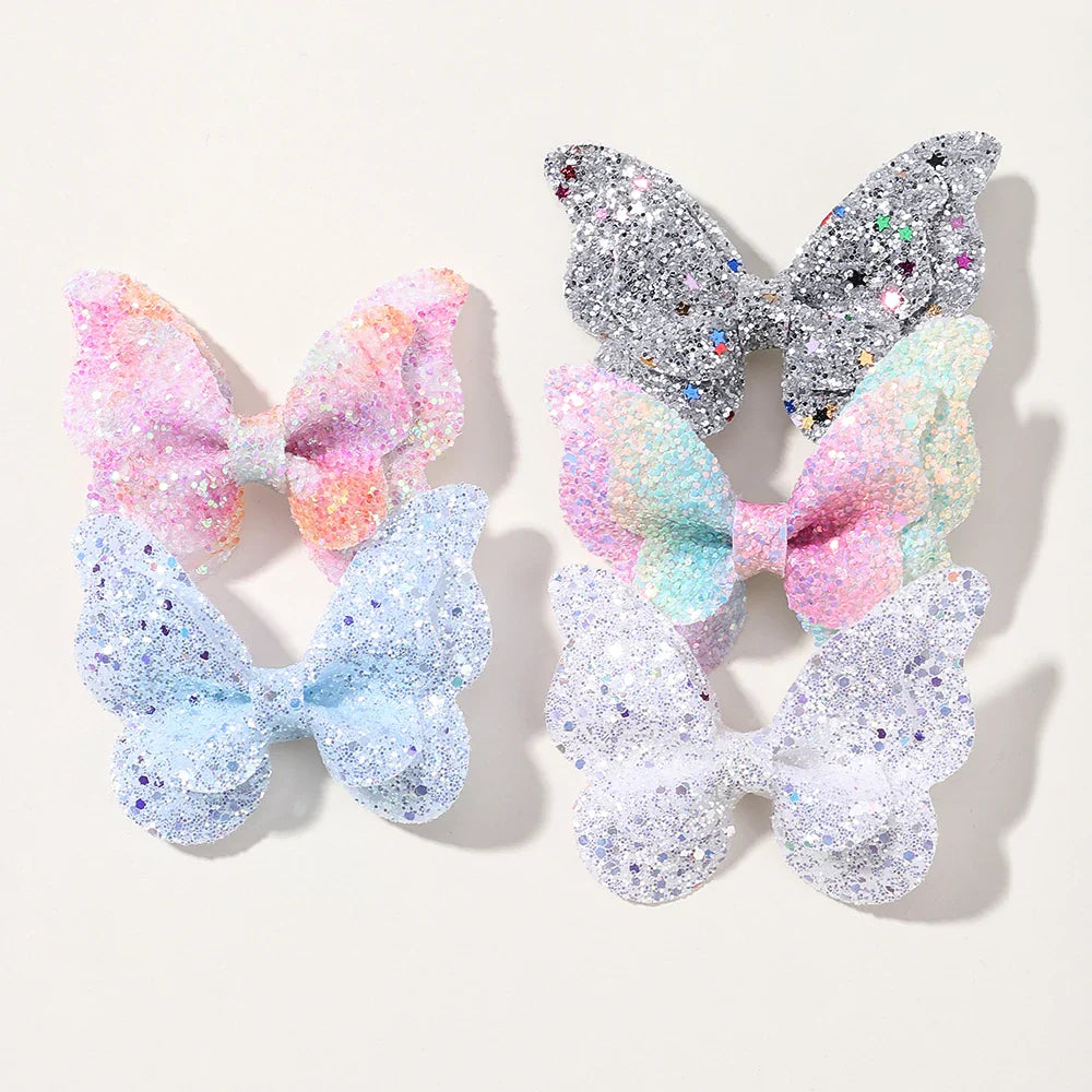 2/4/5Pcs Girls Cute Sequins Double Butterfly Hair Clip Bow Hairpins DIY Headwear Bow Decor Hairgrip Children Hair Accessories