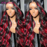 1B/99J Burgundy Transparent Lace Front Human Hair Wig Red Highlight 13x4 Pre Plucked Colored Body Wave 13x6 HD Lace Frontal Wigs