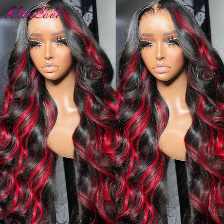 1B/99J Burgundy Transparent Lace Front Human Hair Wig Red Highlight 13x4 Pre Plucked Colored Body Wave 13x6 HD Lace Frontal Wigs