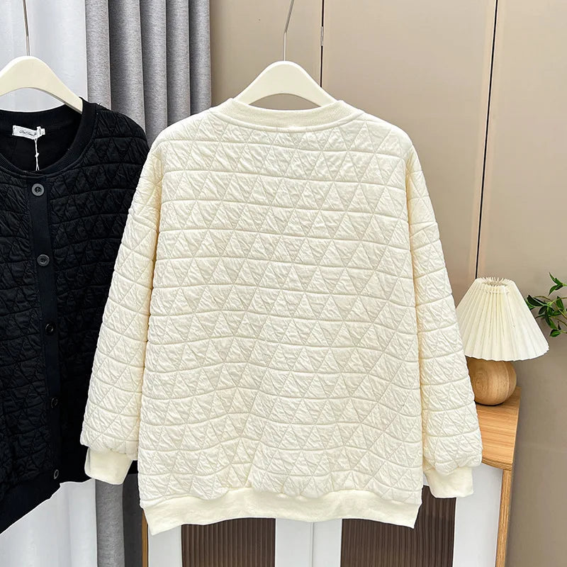 Womens Plus Size Sweatshirt Jacket Autumn Casual Clothing Fashion Stand Collar Baseball Uniform Outwear Argyle Quilted Coats