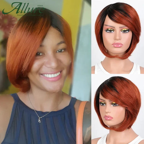 Burgundy Short Bob Wig With Bangs Wear to Go Bob Human Hair Wigs For Black Women Colored 99J Brown Brazilian Hair Wigs Allure