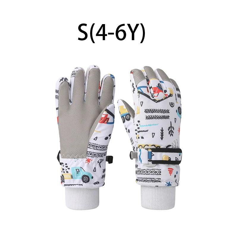 Winter Children Gloves for Boy Girl Cute Printed Five-Finger Ski Gloves Waterproof No-Slip Thickened Snow Kids Accessories 4-12Y