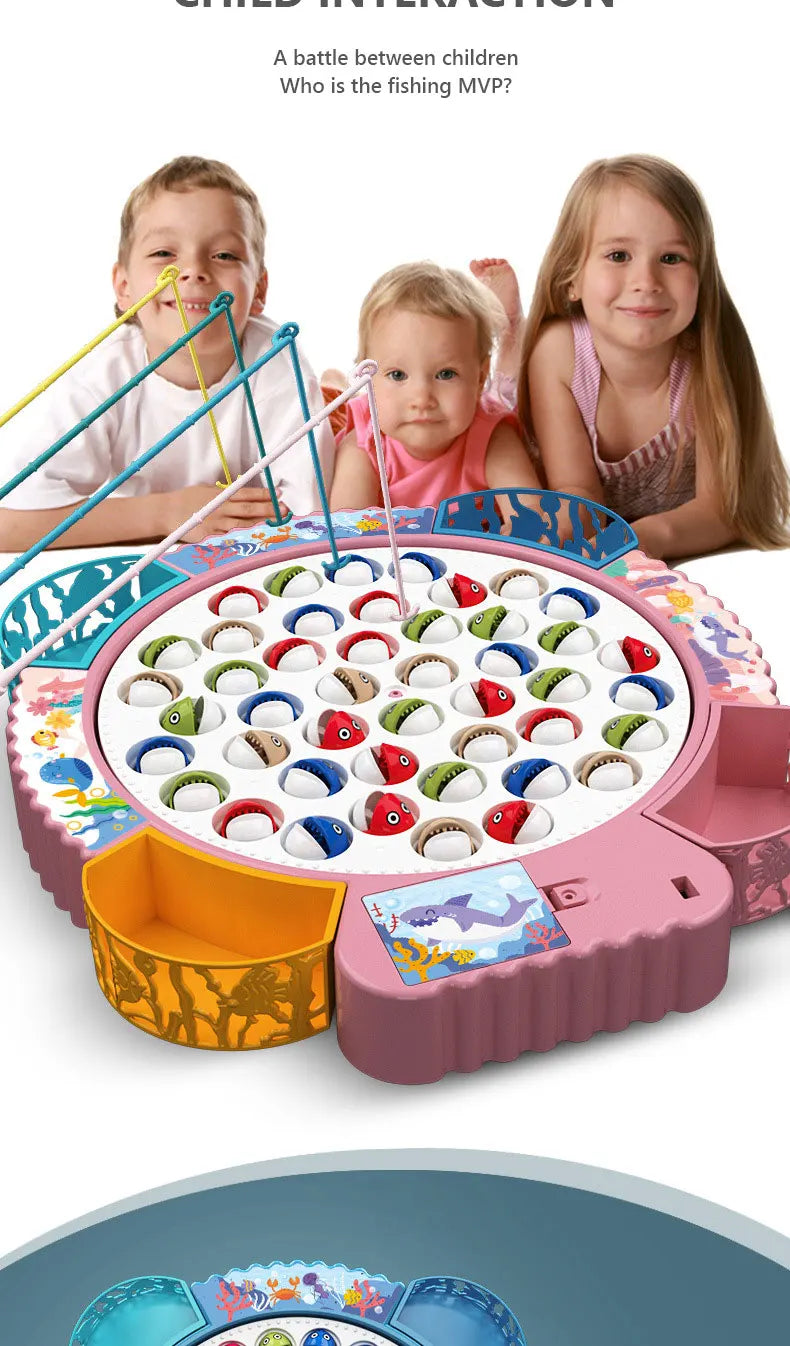 Children Electric Fishing Toys with Music Rotating Fish Interactive Board Game Fine Motor Skill Parent-child Toys for Kids Gifts