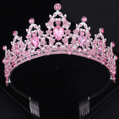 Pink Crystal Tiaras And Crowns Rhinestone Prom Diadem Crown For Women Bridal Wedding Hair Accessories Jewelry Crown Tiara Gift