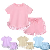 Kids Clothes Girls Outfits Short Sleeve Ruffle T-shirts + Shorts Pajamas Suit 2024 Summer Children Loungewear Baby Girls Clothes