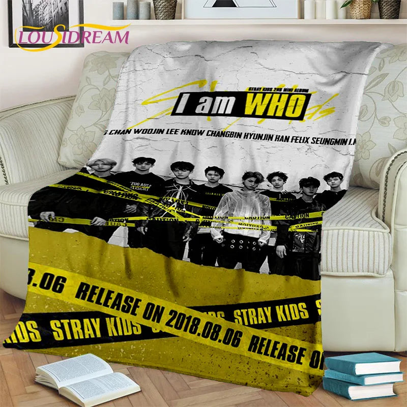 Korea Singer 3D Kpop Stray Kids Blanket,Soft Throw Blanket for Home Bedroom Bed Sofa Picnic Travel Office Rest Cover Blanket Kid