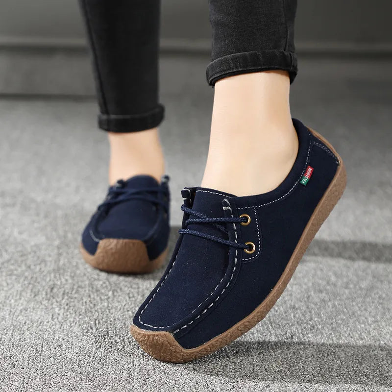 New Arrival Women Casual Shoes 2023 Suede Leather Flats Sneakers Lace Up Moccasins Ladies Shoes Fashion Loafers Plus Size 35-42