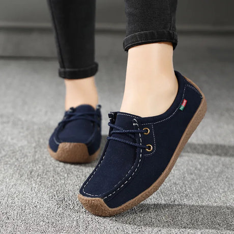 New Arrival Women Casual Shoes 2023 Suede Leather Flats Sneakers Lace Up Moccasins Ladies Shoes Fashion Loafers Plus Size 35-42