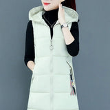 2023 New Autumn Winter Women Long Parkas Vest Warm Hooded Down Coat Parka Ladies Sleeveless Waistcoat Jacket Outwear