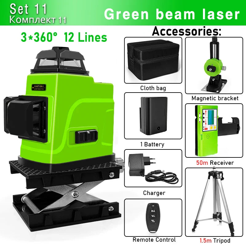 Clubiona 16/12 lines professional Super powerful Green Lines Laser Level With 4000mAh Li-ion Battery Remote Control pulse mode