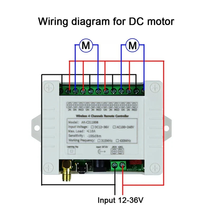 DC 12V 24V 4-Way Remote Control Switch Point-Acting Self-Locking Interlocking Adjustable Access Gate Control Panel Accessories