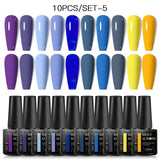 10Pcs Nude Glitter Gel Nail Polish Set Purple Pink Reflective Glitter Semi Permanent Varnishes Soak Off UV LED Nail Art Gel Kits