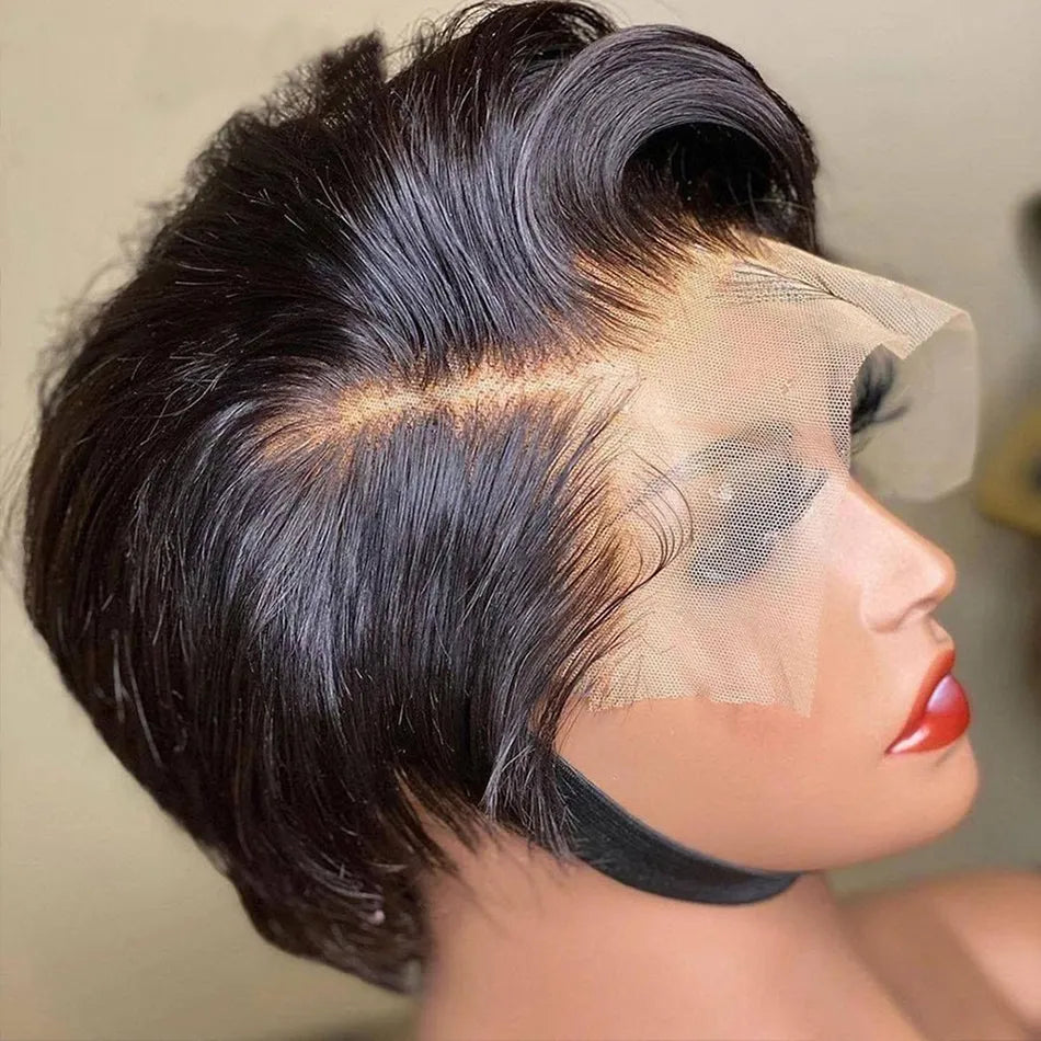 Pixie Cut Wig Transparent Lace Human Hair Wigs For Women Straight Short Bob Wig T Part Lace Wig Prepluck Brazilia Human Hair