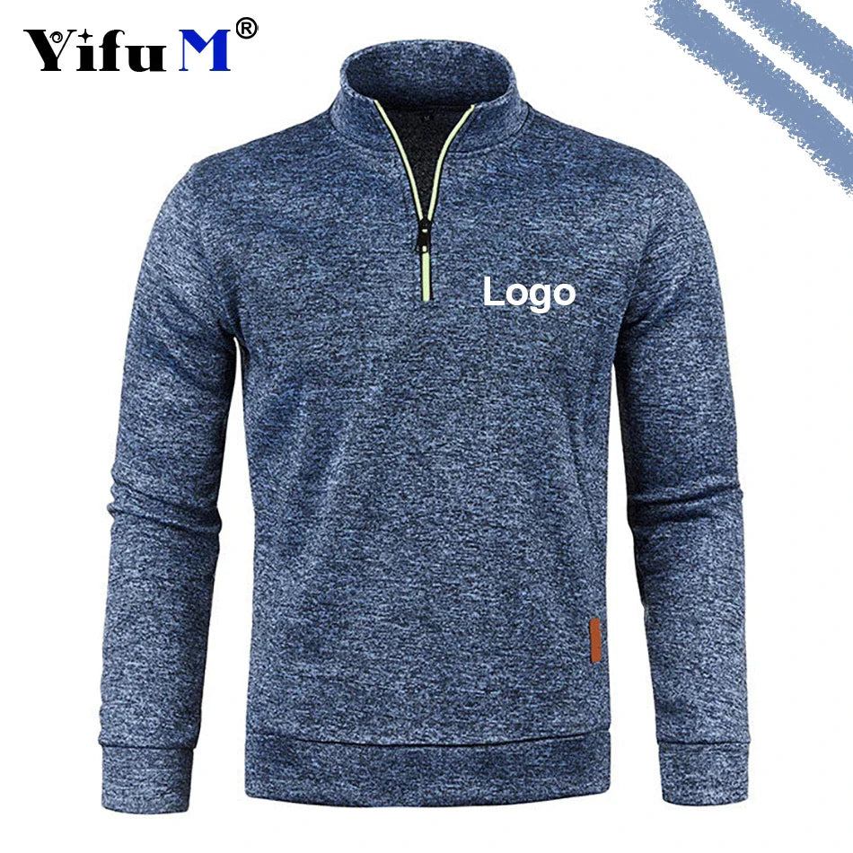 Custom Your Logo Men's Sweatshirts Half Zipper Pullover Male Long Sleeve Flleece Sweater Standcollar Snowflakes Hoodies Men New