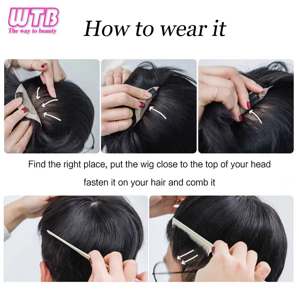 Synthetic Natural Male Toupee Short Wig Hair Style Topper for Young Men Balding Hair-loss High Hair line Clip-On Hair Extensions