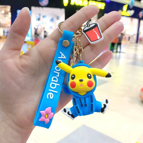 Pokemon Keychain Anime Figures Pikachu Cartoon Key Chain Charmander Psyduck Fashion Bag Keyring Pendant Accessories Toy Kid Gift