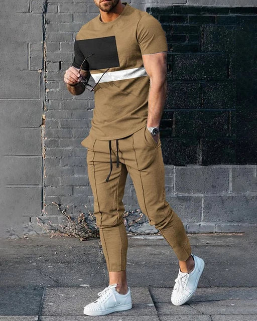 2023 Fashion Men Tshirt Suit Tracksuit 3D Printed Sportswear Short Sleeve T-shirt Long Pants Streetwear 2 Piece Set Male Clothes