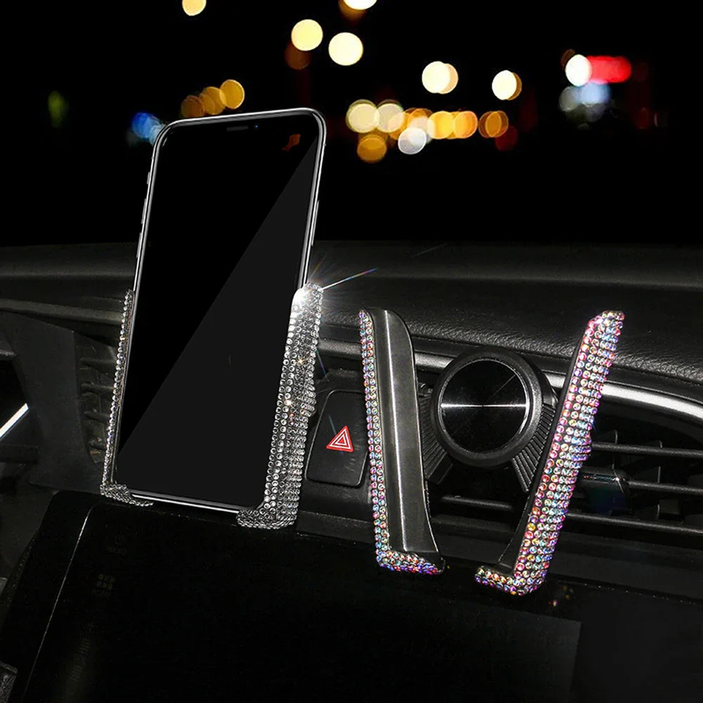 New Bling Car Phone Holder Rhinestones Air Vent Smartphone Support Crystal Diamond Phone Clip Car Interior Accessories for Girls