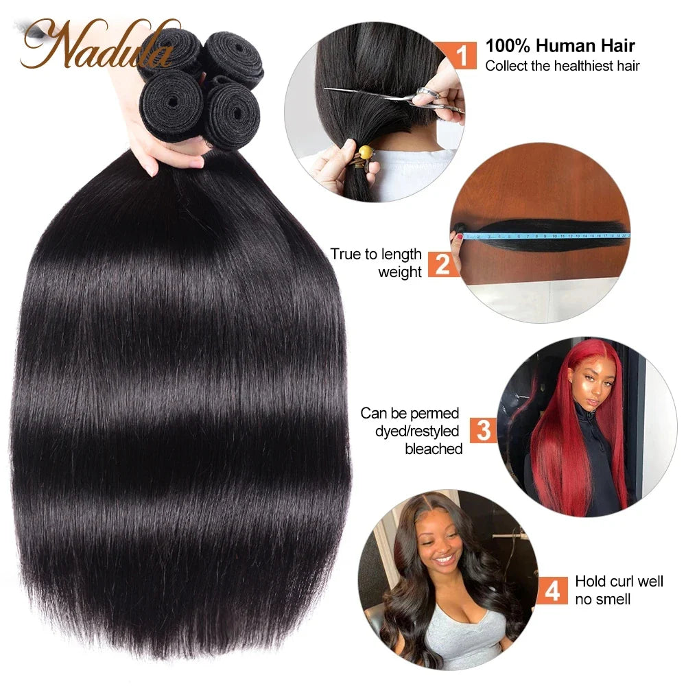 Nadula Straight Bundles Human Hair Weave 3 Bundles / 4 Bundles Straight Hair Deals Peruvian Hair Vendors Wholesale