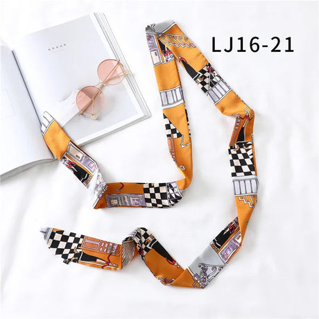 Long Silk Skinny Scarf Women Neck Hair Band Solid Printed Foulard Neckerchief Hairscarf Female Fashion  Handle Ties Ribbon