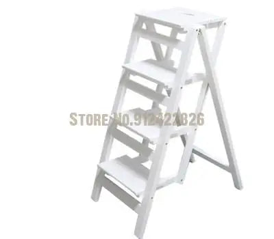 Solid Wood Household Multifunctional Folding Ladder Chair Indoor Climbing Ladder Dual-use Three-step Four-step Ladder Stool