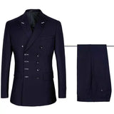 Men Slim Fit  Fashion Business Casual Double Breasted Blazers Jacket Coat Trousers Wedding Groom Party Skinny 2 Pcs Suits Pants