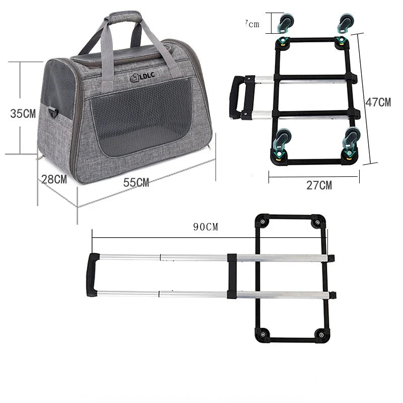 Breathable Portable Outing Puppy Carrier Pull Rod Box Pet Trolley Case Cat Travel Transport Bag Cat Cage Handbag Dog Backpack