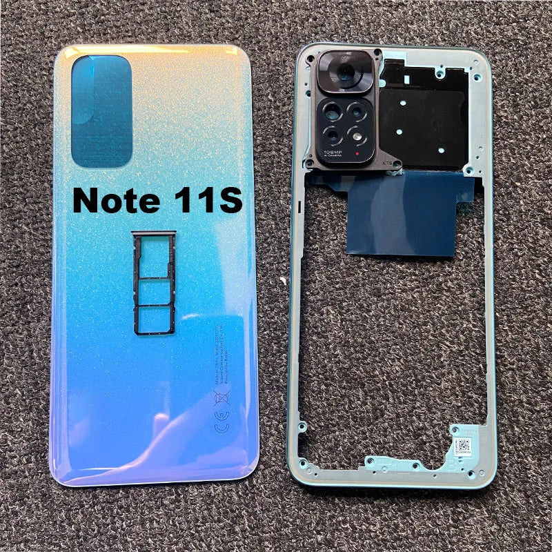 For Xiaomi Redmi Note 11 11s Full Housing Back Battery Cover Rear Case Middle Frame + Volume Button Camera Glass Sim Tray Grobal