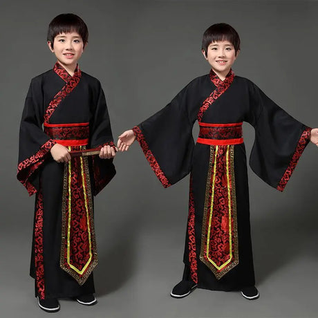 Chinese silk robe Costume Boyls Children Kimono Hanfu China Traditional Vintage Ethnic Students warrior Dance Costume Hanfu set