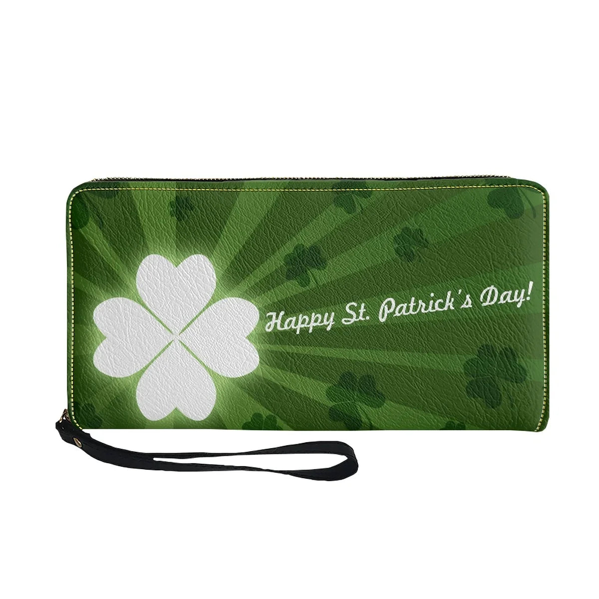 St. Patrick S Day Lucky Shamrock Women Wallet Irish Day Green Theme PU Leather Girls Purse Portable Travel Long Ladies Wallets